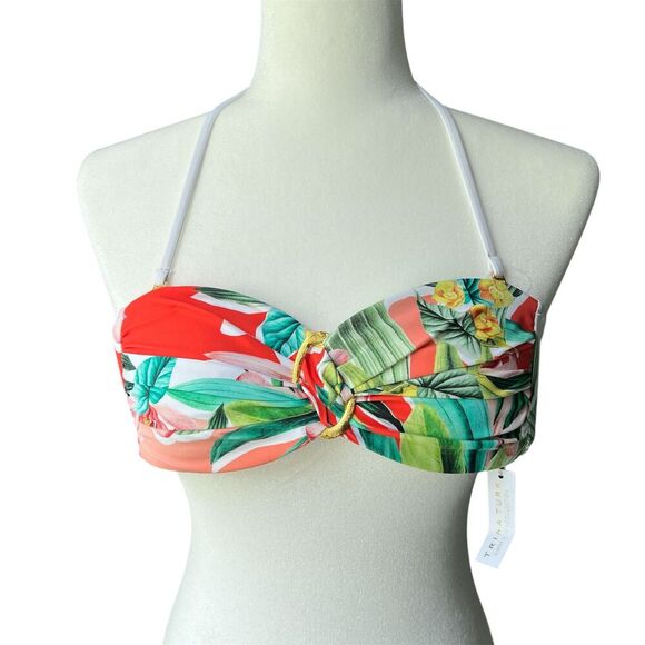 NWT Trin Turk Swim sz 0 2 BUCKLE Bandeau Tropical Halter Tie boho vacation TOP - Picture 1 of 8